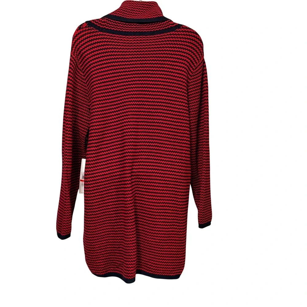 Calvin Klein Womens Red Black Striped Cowl Neck Tunic Sweater XS Cotton Knit